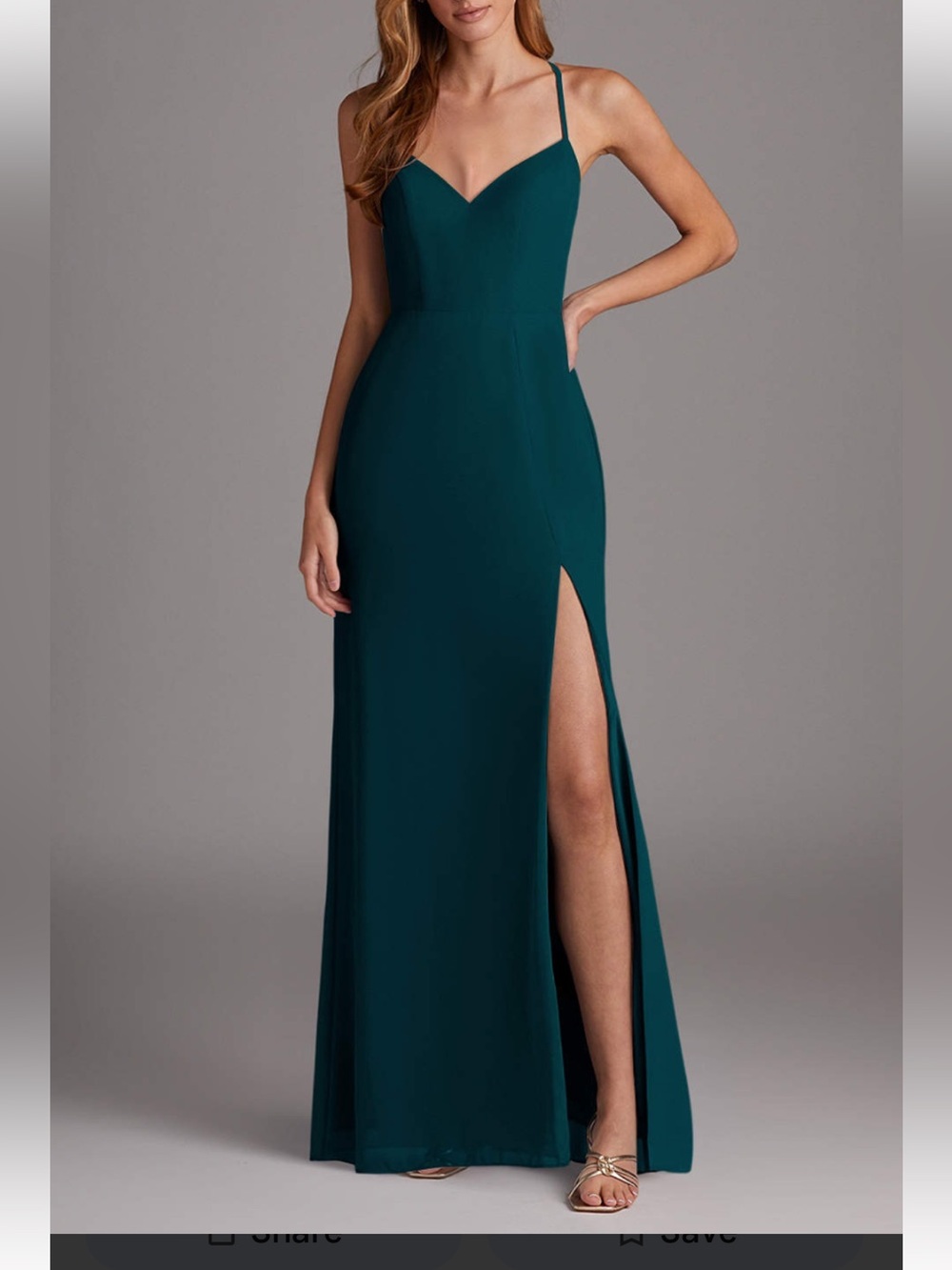 Azazie Pine Spaghetti‑Strap with Side Slit